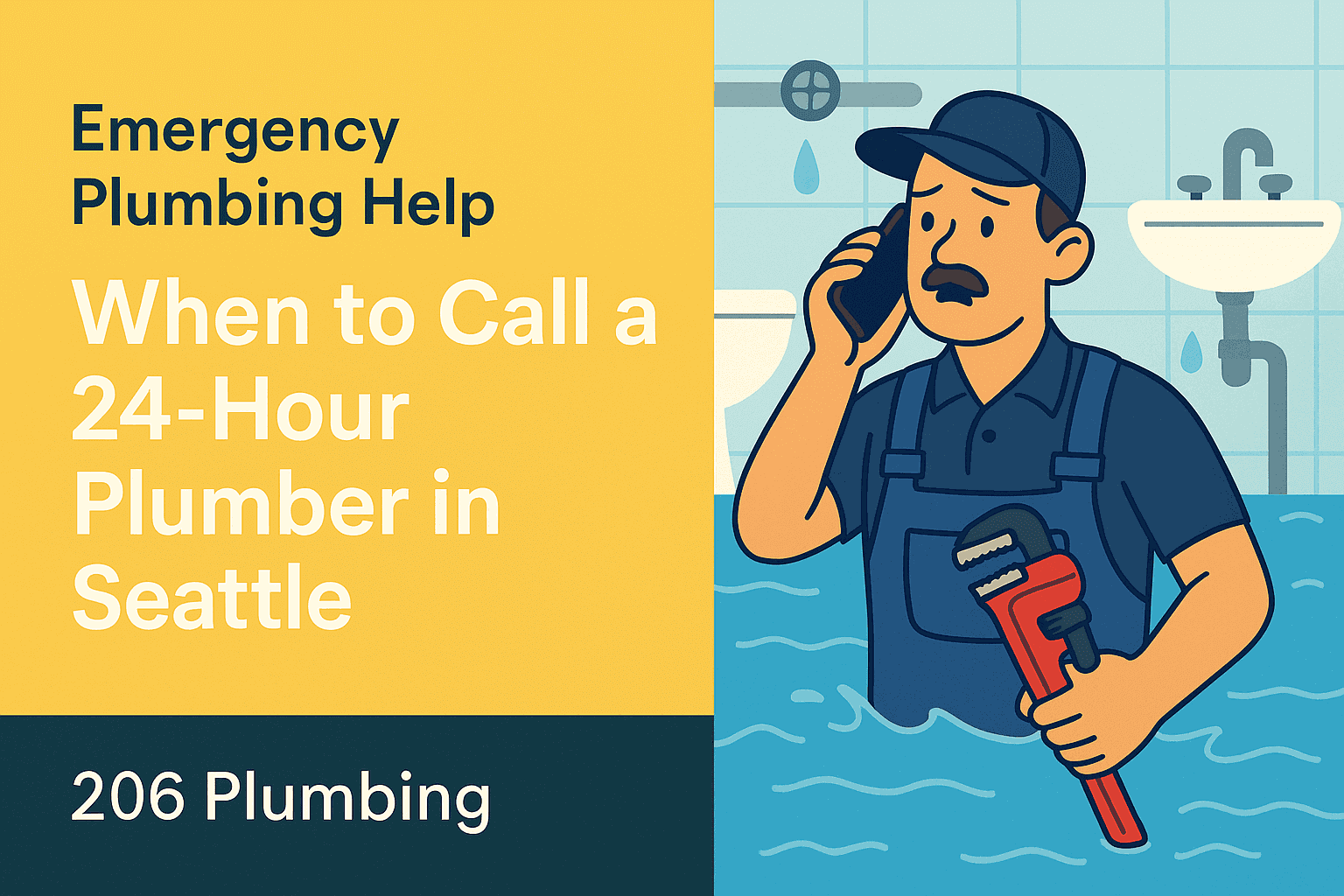 Encabezado del blog de plomería de emergencia de 206 Plumbing con herramientas y tema de daños por agua