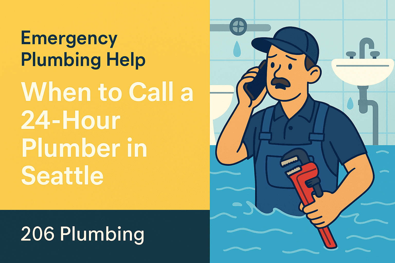 206 Plumbing emergency plumbing blog header with tools and water damage theme